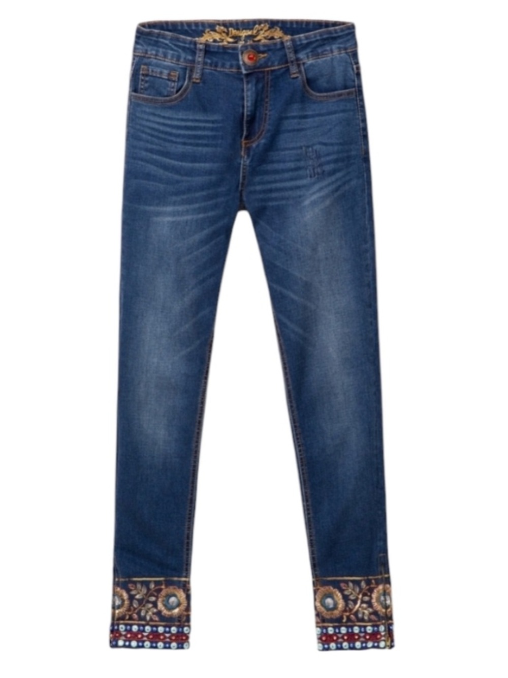 Exotic Skinny Embroidered Hem Jeans